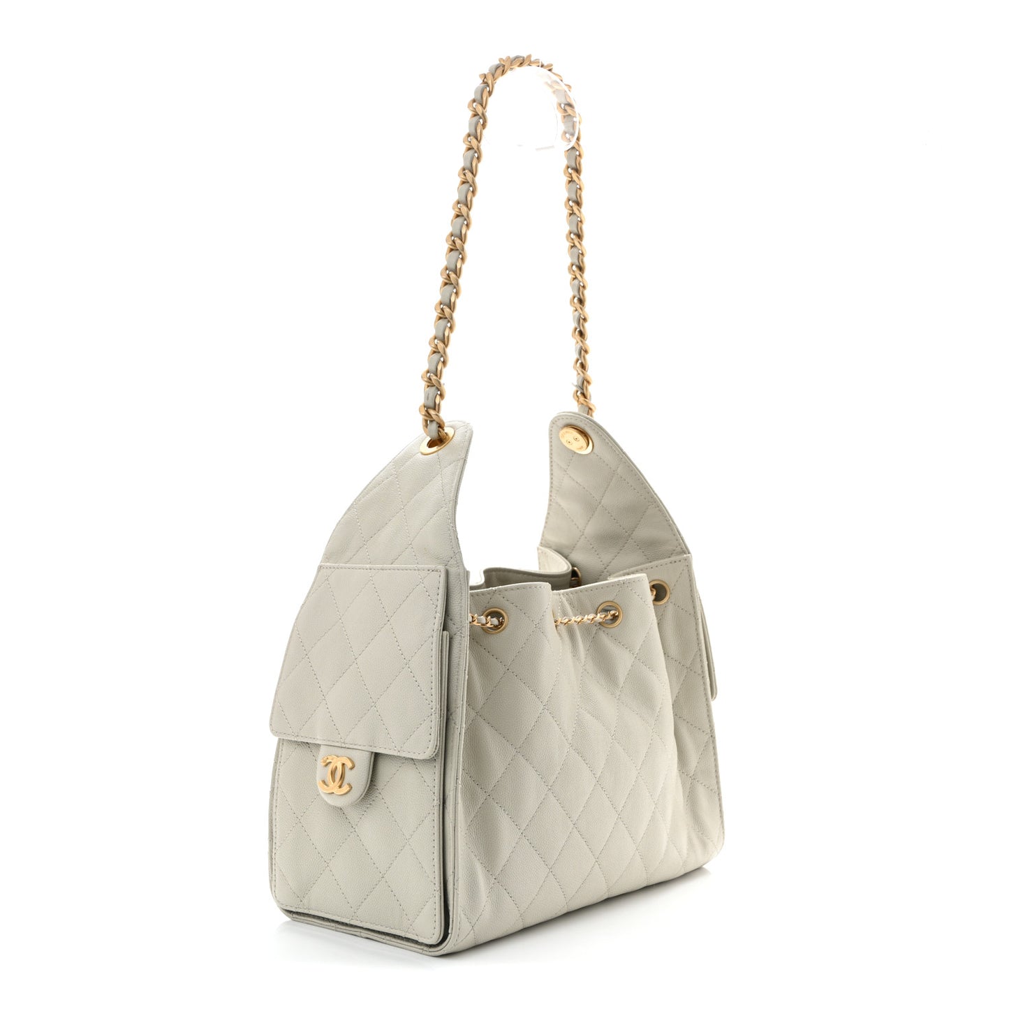 Caviar Quilted Small Chanel 25 Handbag Light Grey