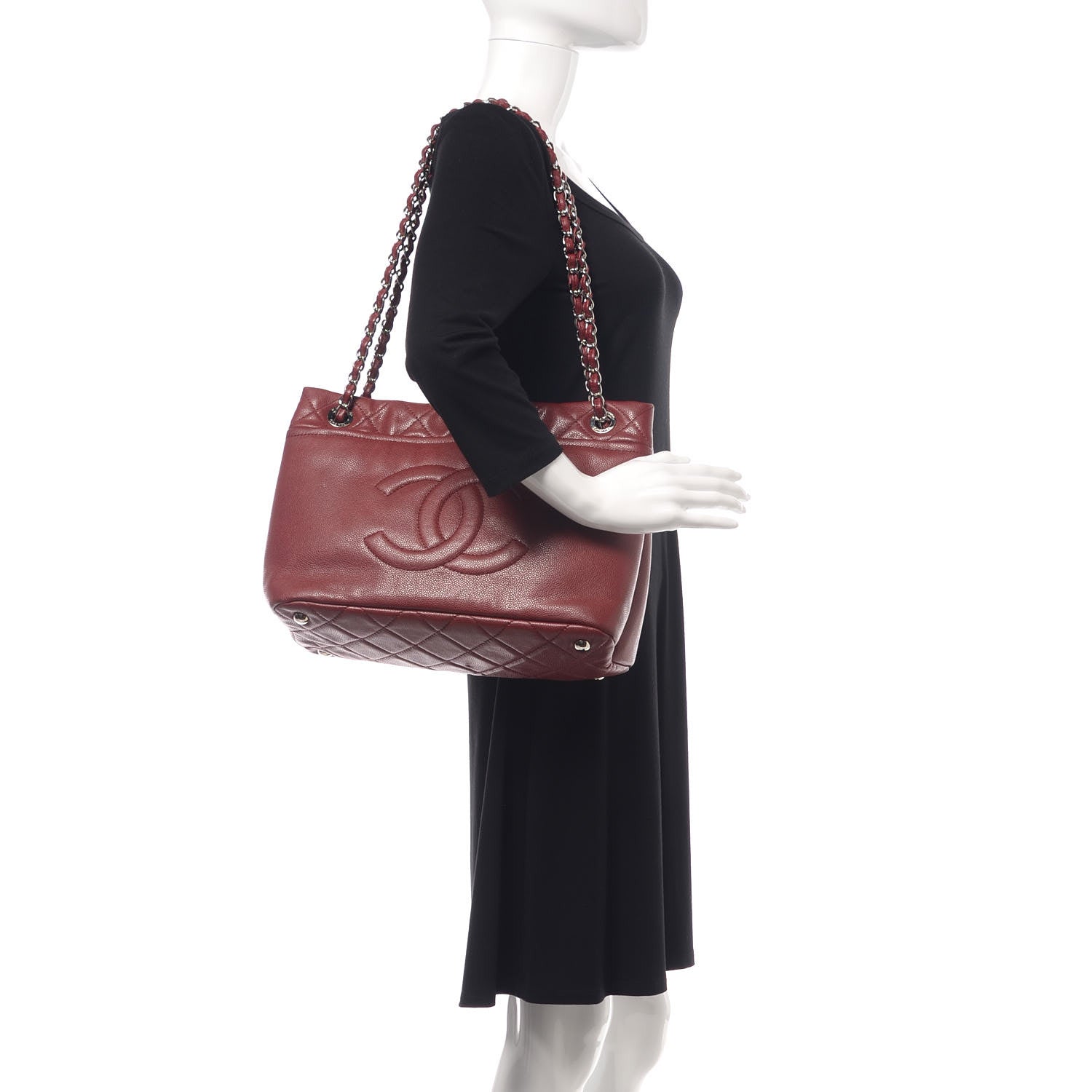 Chanel Caviar Quilted Large Timeless CC Soft Tote Dark Red 2 of 9