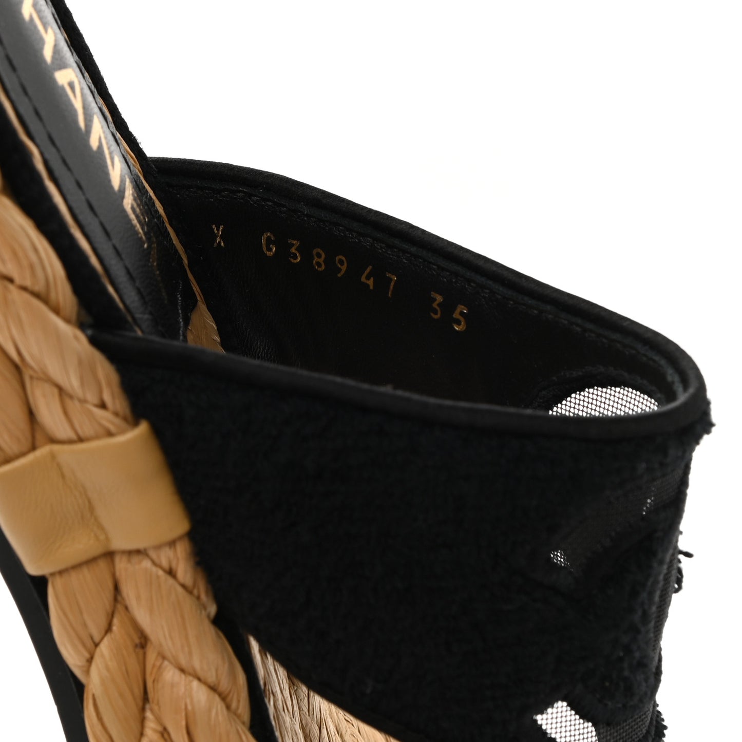 Terry Cloth Raffia CC Logo Thong Sandals 35 Black