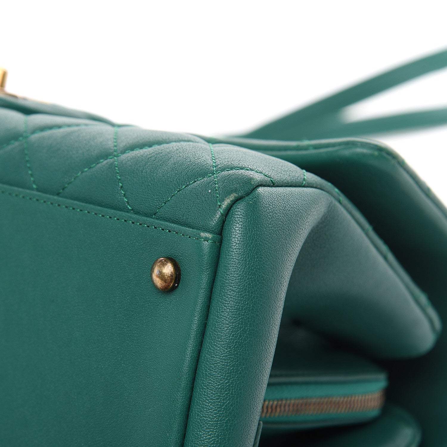 Chanel Shiny Sheepskin Quilted Large Trapezio Flap Green 11 of 13