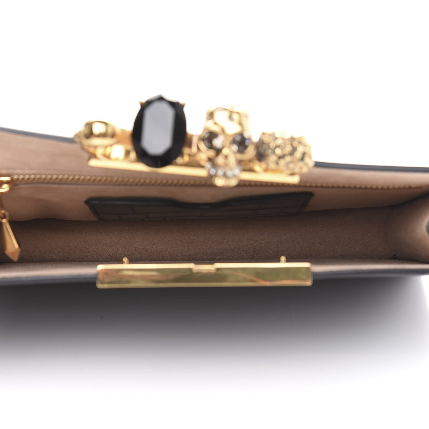 Calfskin Crocodile Embossed Knuckle Flat Clutch Black Gold