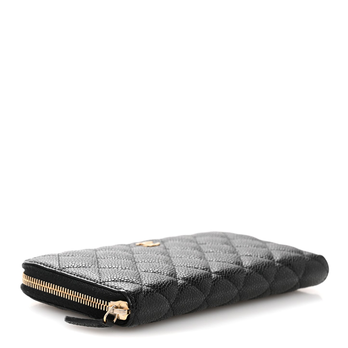 Caviar Quilted Large Gusset Zip Around Wallet Black