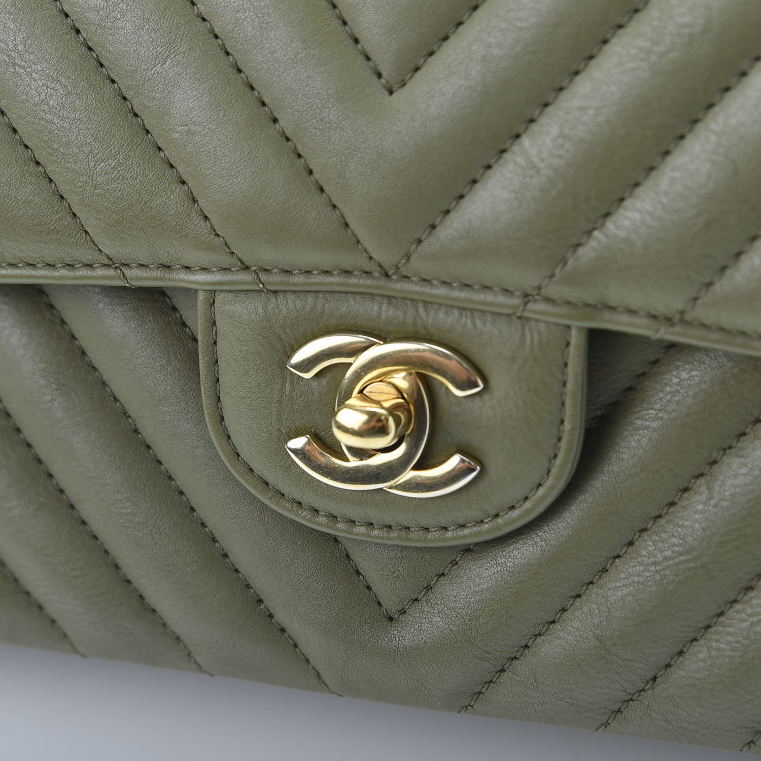 Chanel Calfskin Chevron Quilted Medium Double Flap Khaki 9 of 9