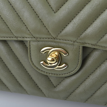 Chanel Calfskin Chevron Quilted Medium Double Flap Khaki 9 of 9