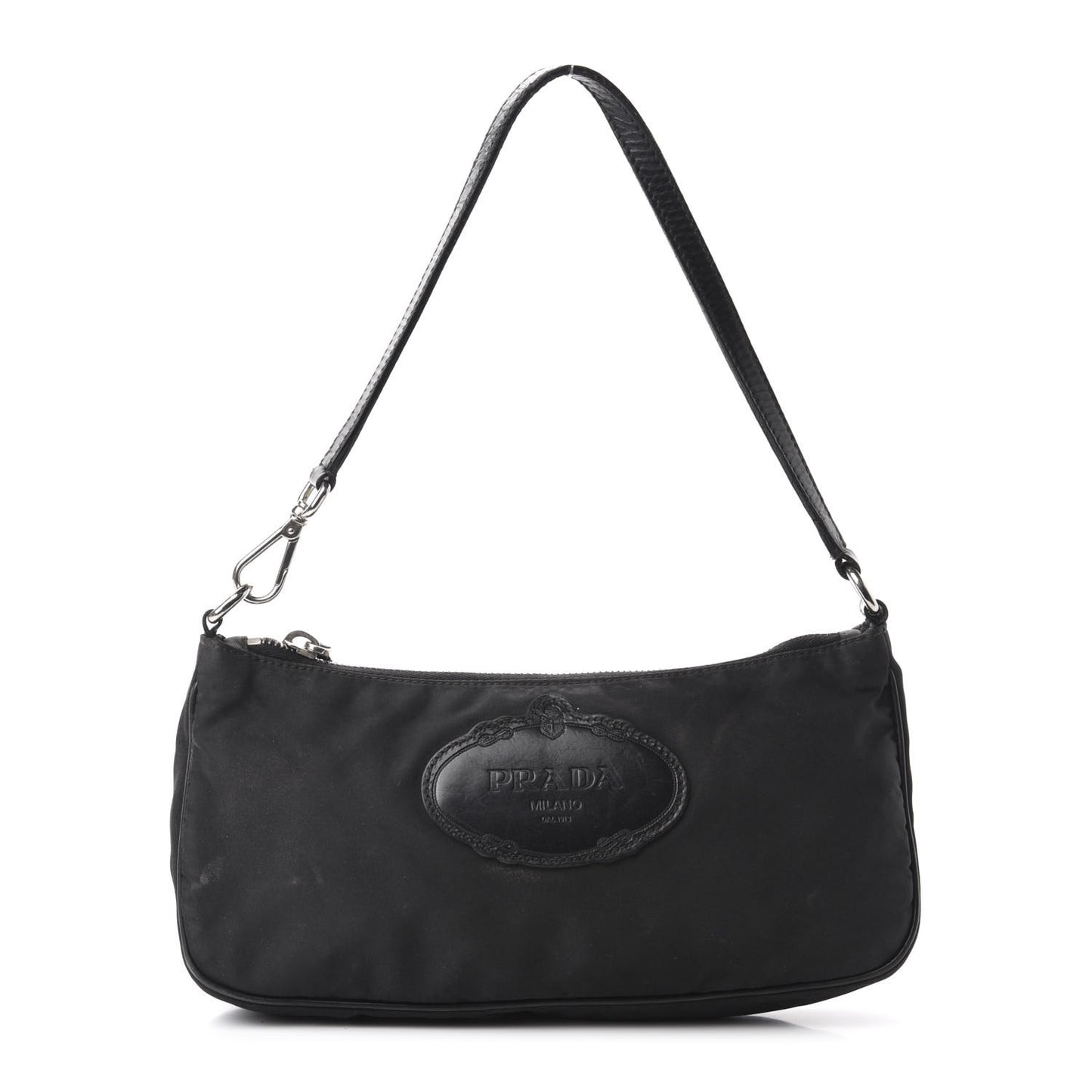 Tessuto Nylon Calfskin Logo Pochette Black
