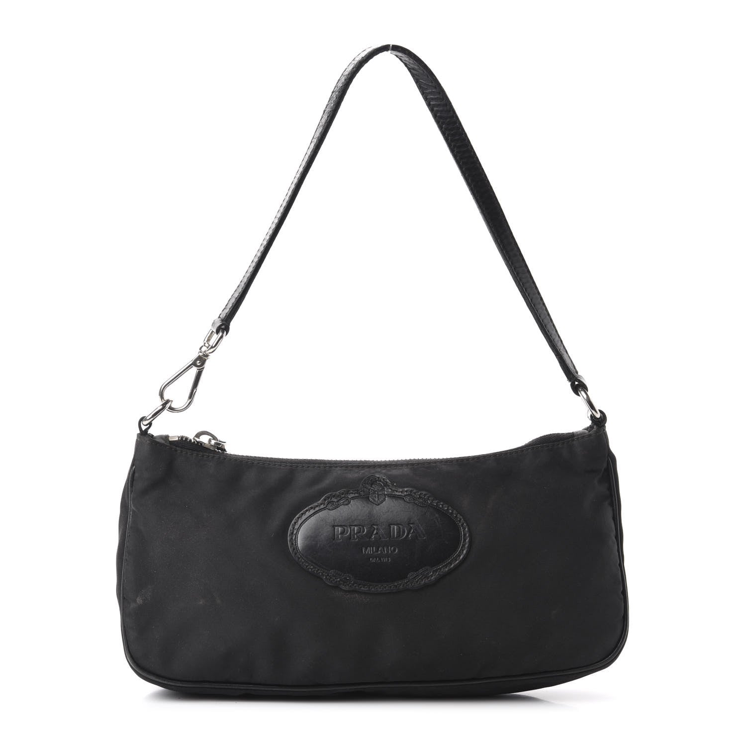 Prada Tessuto Nylon Calfskin Logo Pochette Black 1 of 13