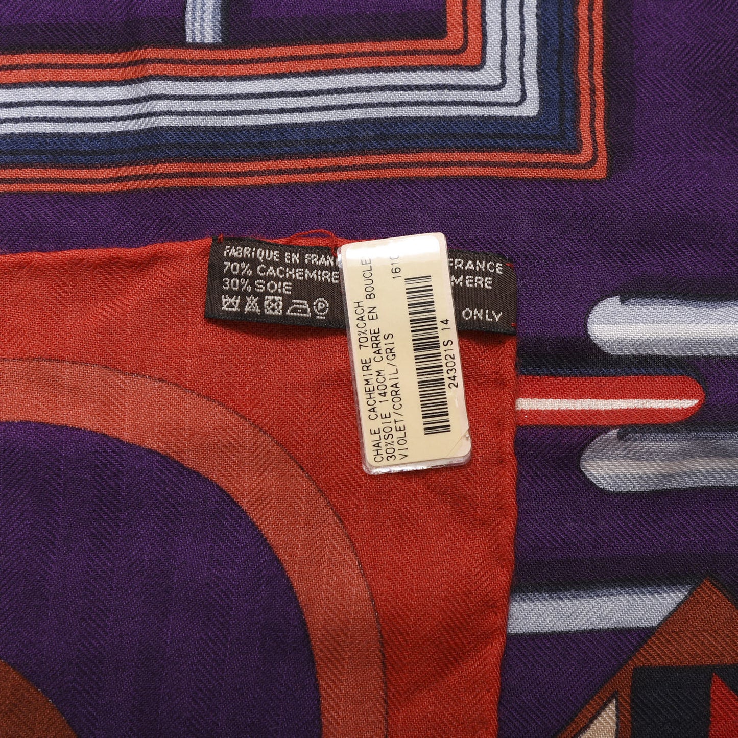 Cashmere Silk Carre En Boucles Shawl 140 Violet Corail Gris