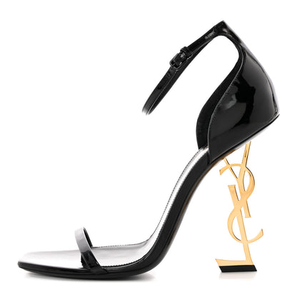 Saint Laurent Patent Calfskin Opyum 110 Sandals 42 Black Gold 1 of 9