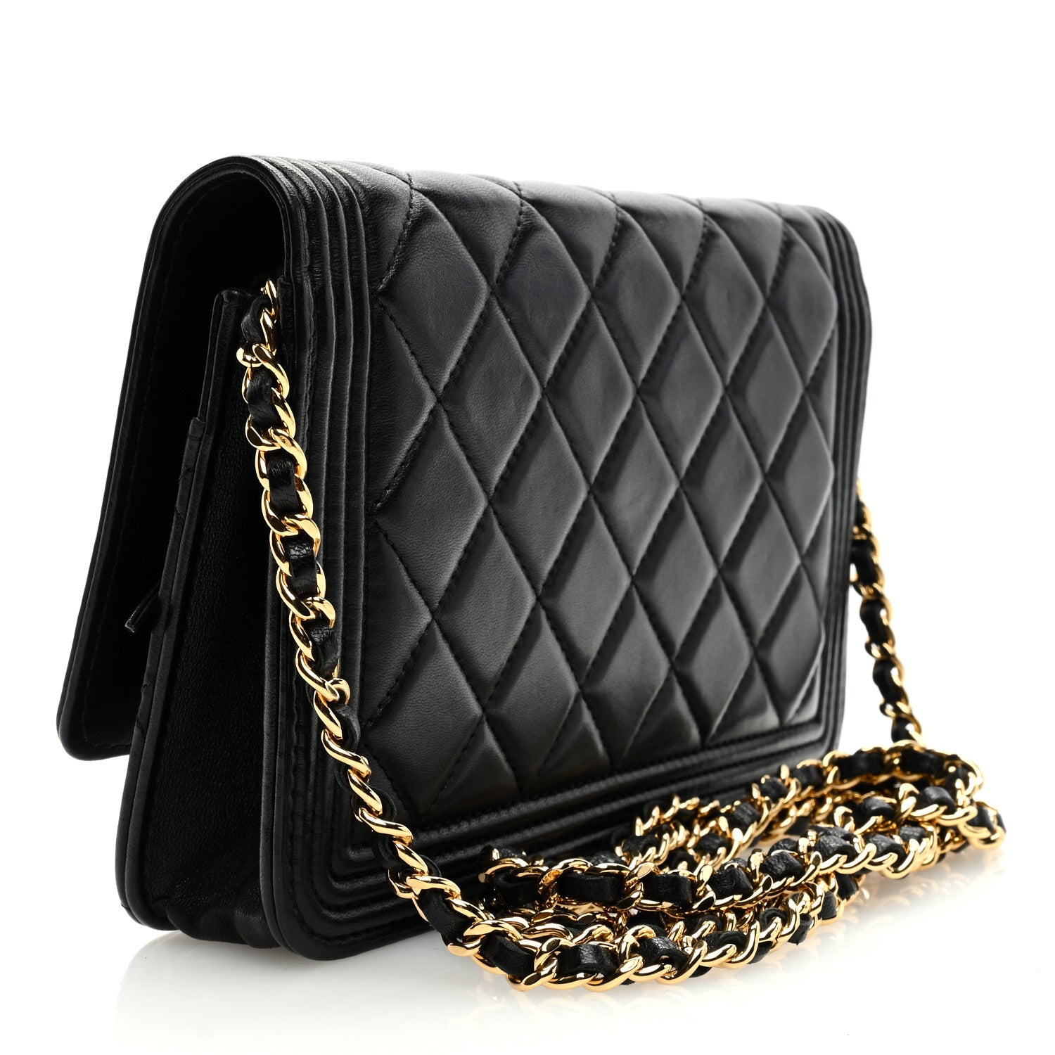 Chanel Lambskin Quilted Boy Wallet On Chain WOC Black 3 of 9