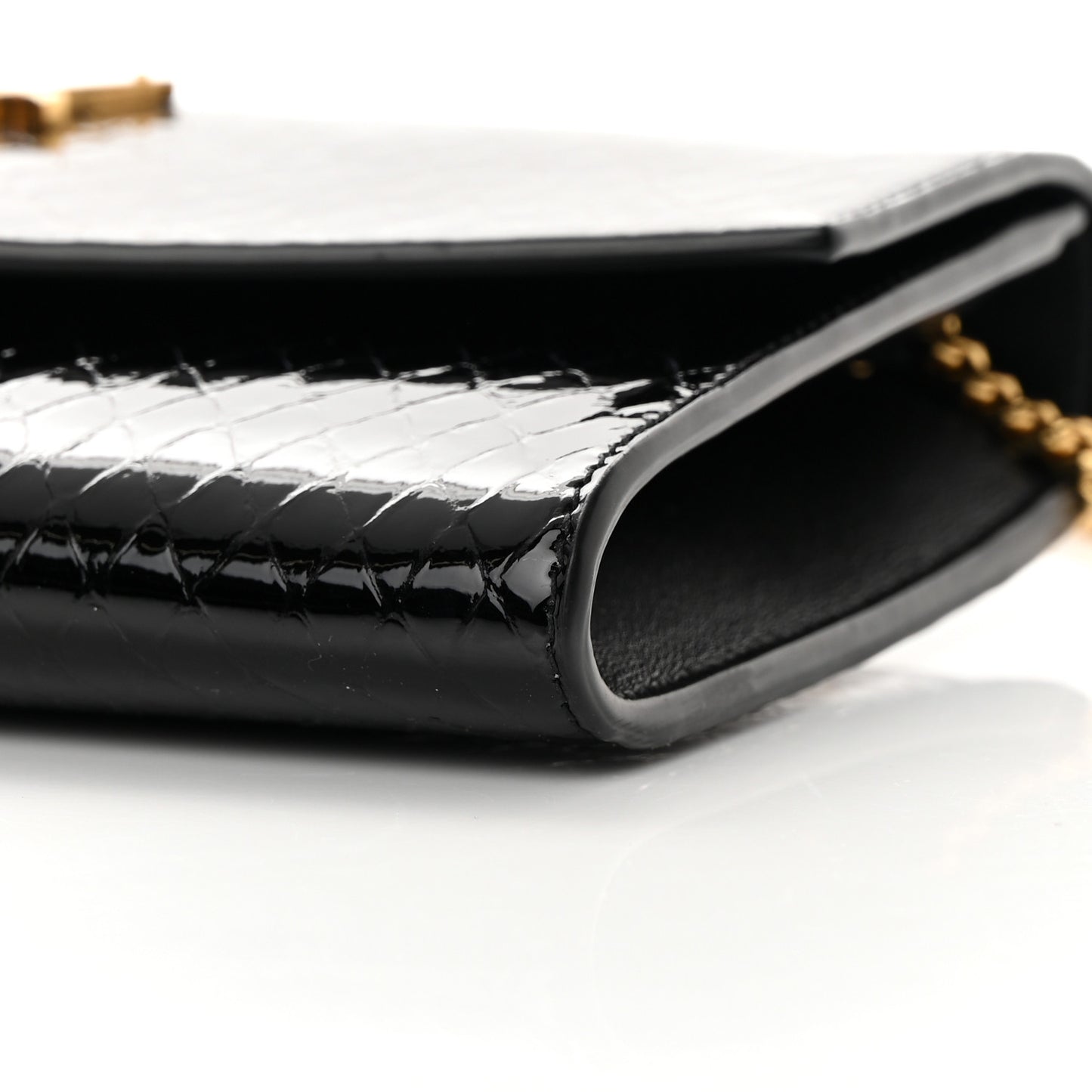 Calfskin Python Embossed Monogram Uptown Chain Wallet Black