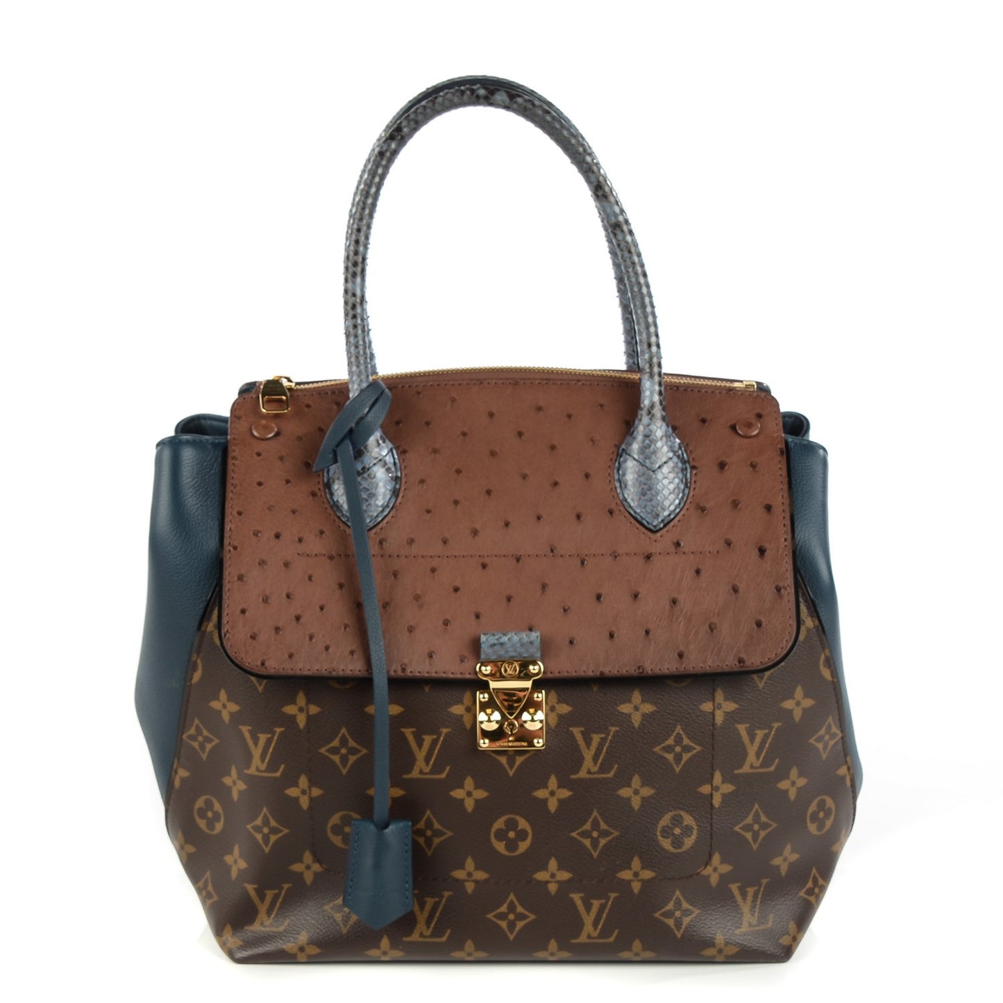 Ostrich Python Majestueux Tote MM Blue