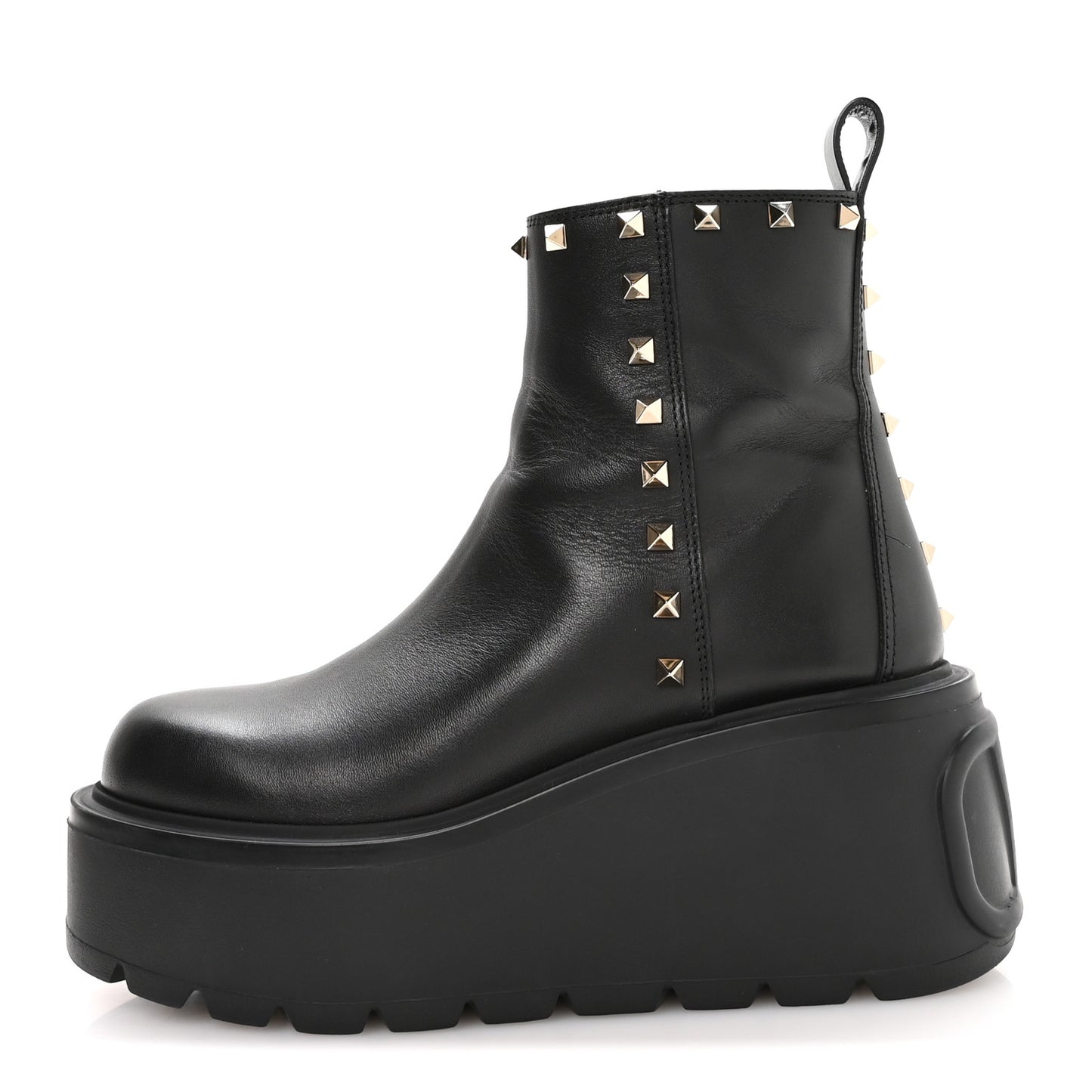Calfskin Rockstud VLOGO Uniqueform Chelsea 55/85mm Flatform Ankle Boots 38.5 Black