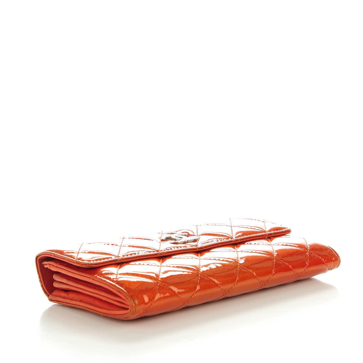 Patent Quilted Brilliant Large Flap Wallet Orange