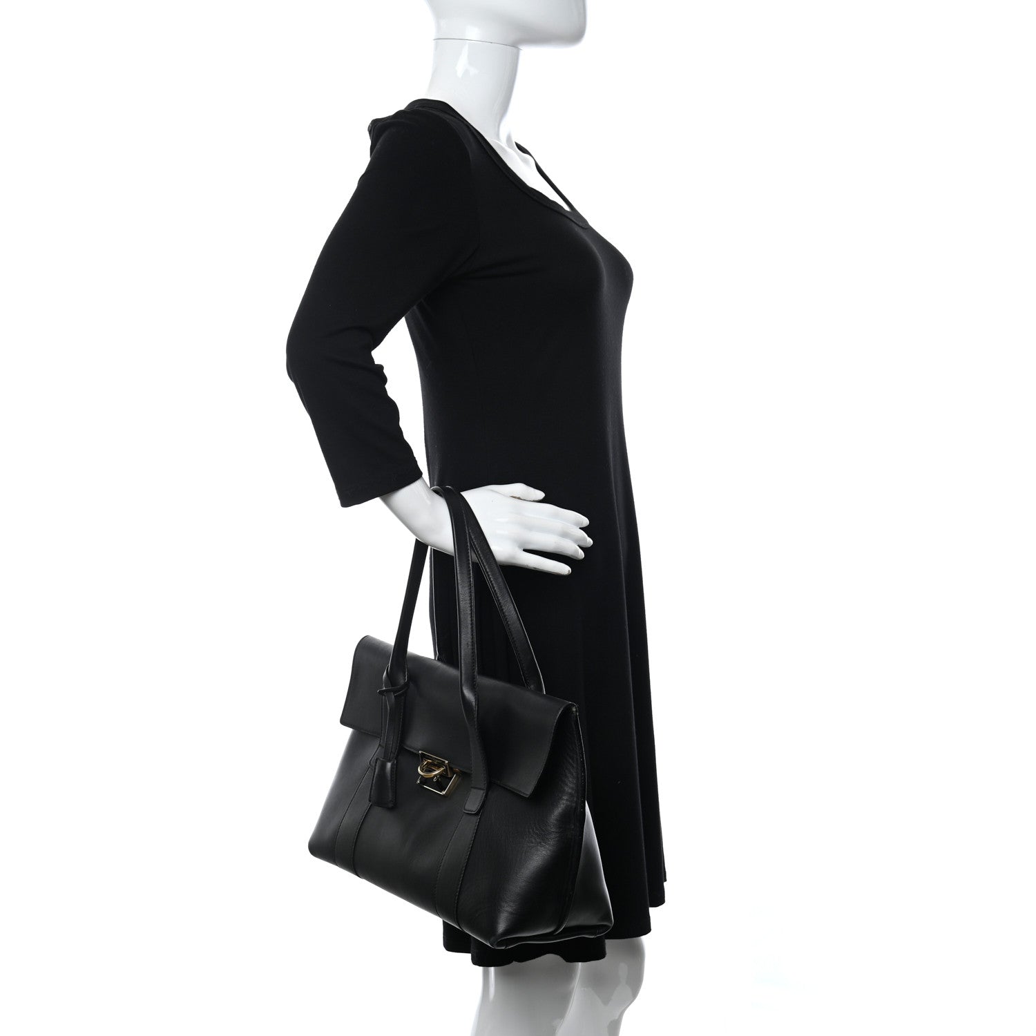 Salvatore Ferragamo Calfskin Medium Sookie Satchel Black 2 of 14