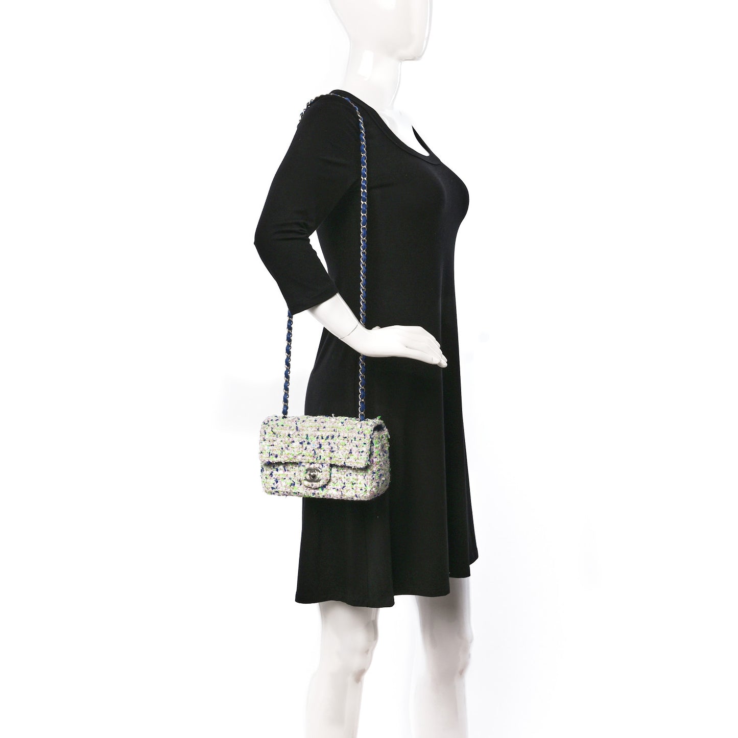 Tweed Quilted Mini Rectangular Flap White Blue Green