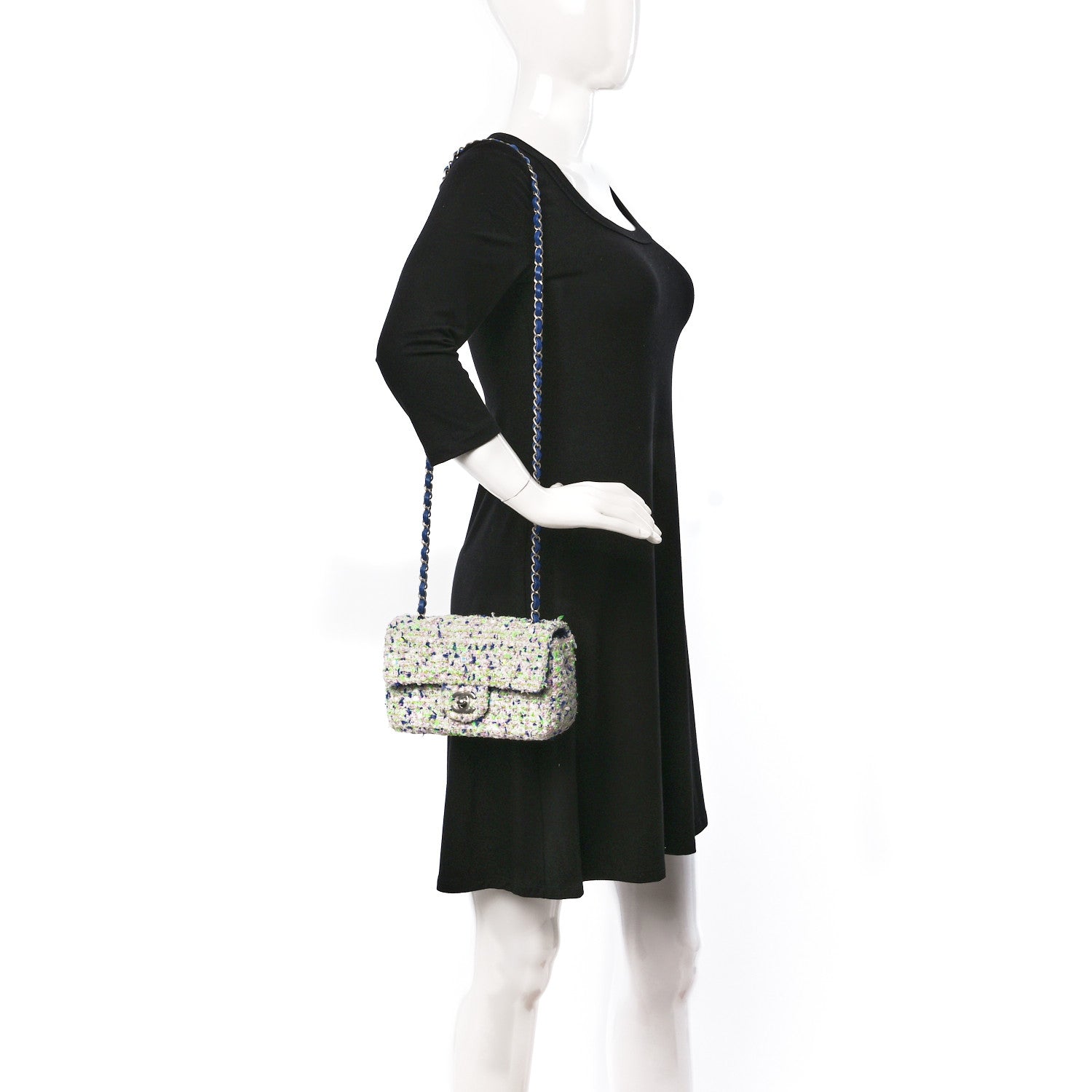 Chanel Tweed Quilted Mini Rectangular Flap White Blue Green 2 of 10