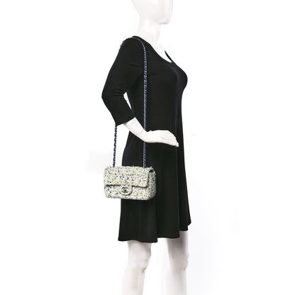 Chanel Tweed Quilted Mini Rectangular Flap White Blue Green 2 of 10