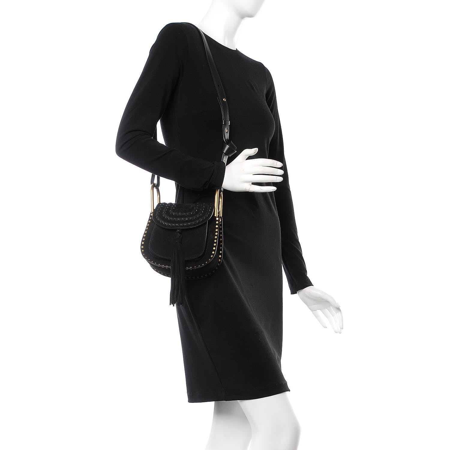 Chloe Suede Calfskin Braided SMini Hudson Shoulder Bag Black 2 of 7