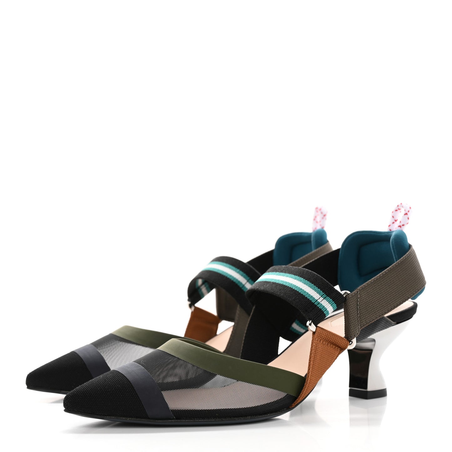 Technical Mesh Colibri 55mm Slingback Pumps 36 Black Verde Military