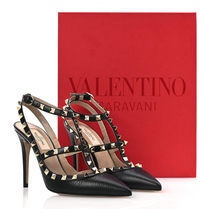 Valentino Garavani Calfskin Nappa Rockstud Ankle Strap 100mm Pumps 37 Black 14 of 14
