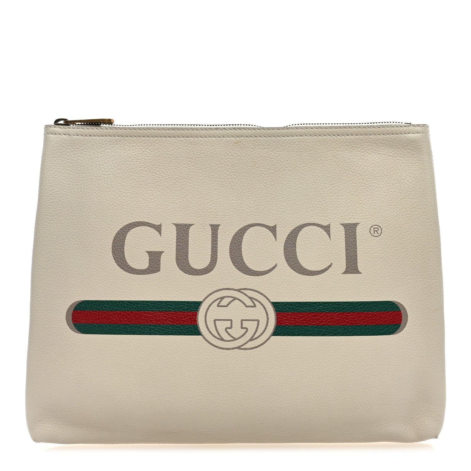 Gucci Pebbled Calfskin Medium Logo Portfolio Clutch White 1 of 6