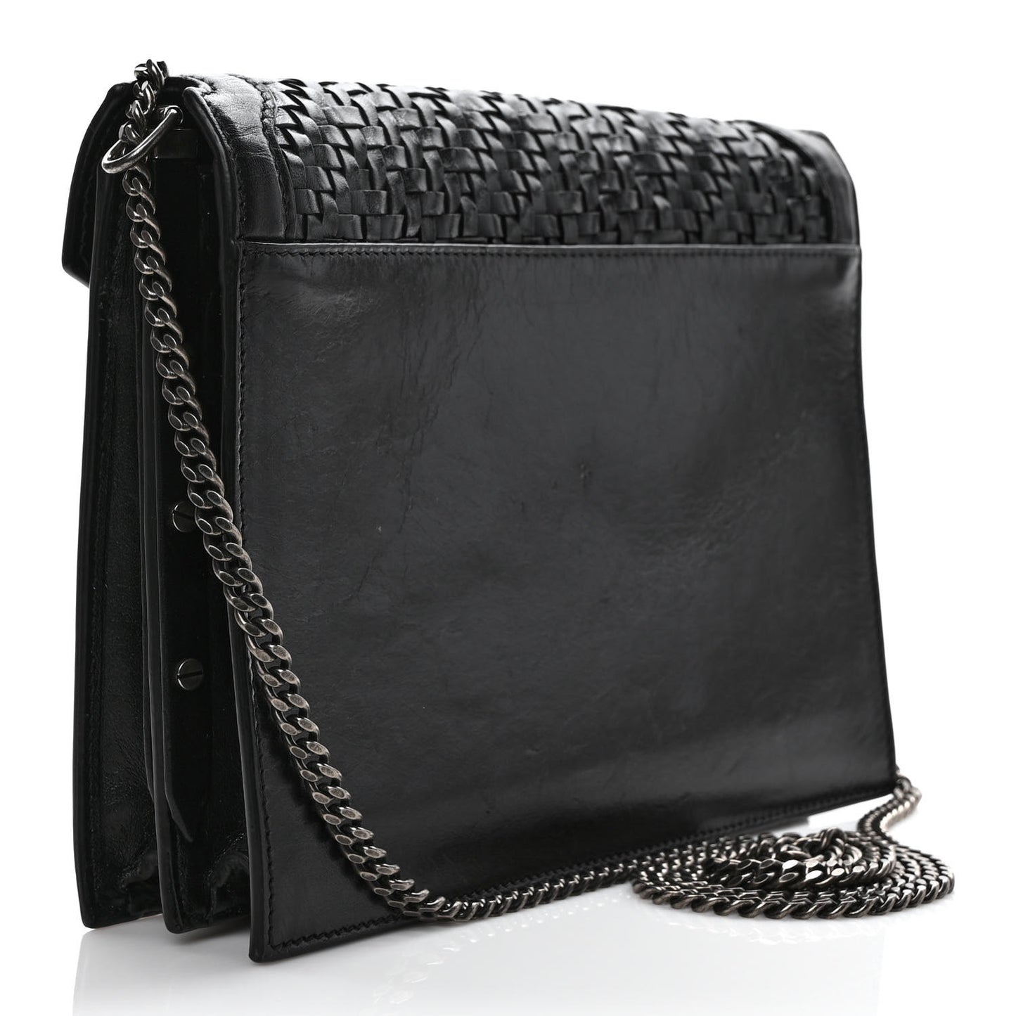 Calfskin Woven Monogram Cassandra Clasp Bag Black