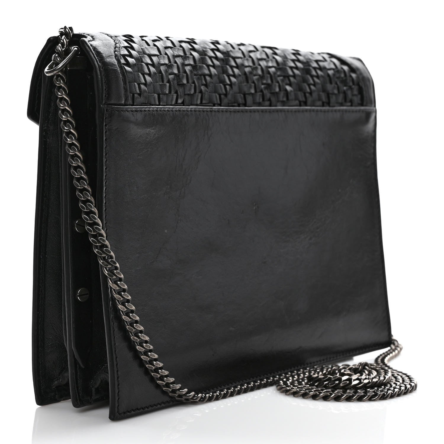 Saint Laurent Calfskin Woven Monogram Cassandra Clasp Bag Black 2 of 11