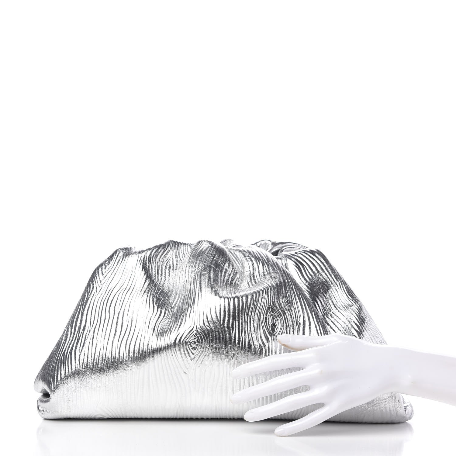 Bottega Veneta Metallic Bark Calfskin Embossed The Pouch Oversized Clutch Silver 2 of 8