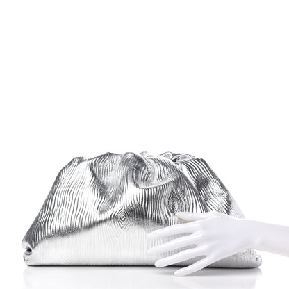 Bottega Veneta Metallic Bark Calfskin Embossed The Pouch Oversized Clutch Silver 2 of 8