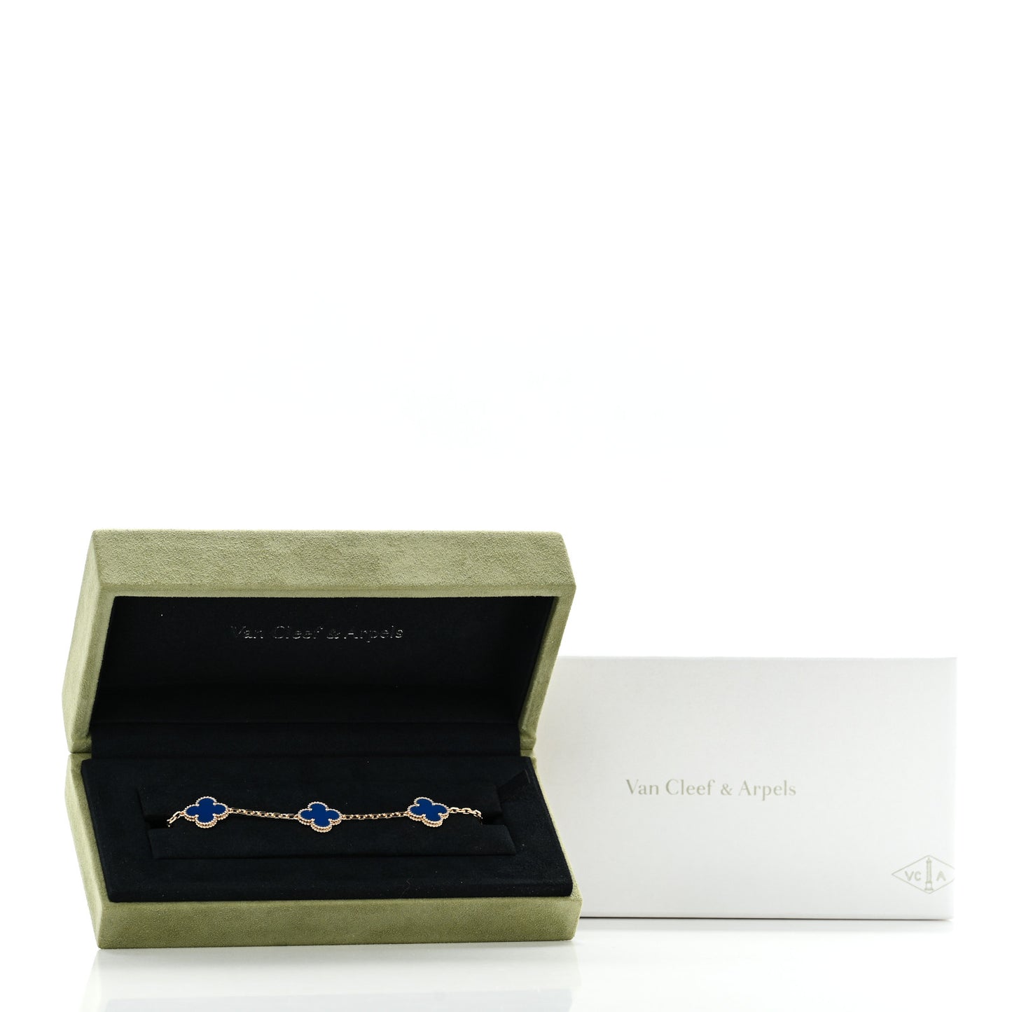 18K Yellow Gold Blue Agate 5 Motifs Vintage Alhambra Bracelet
