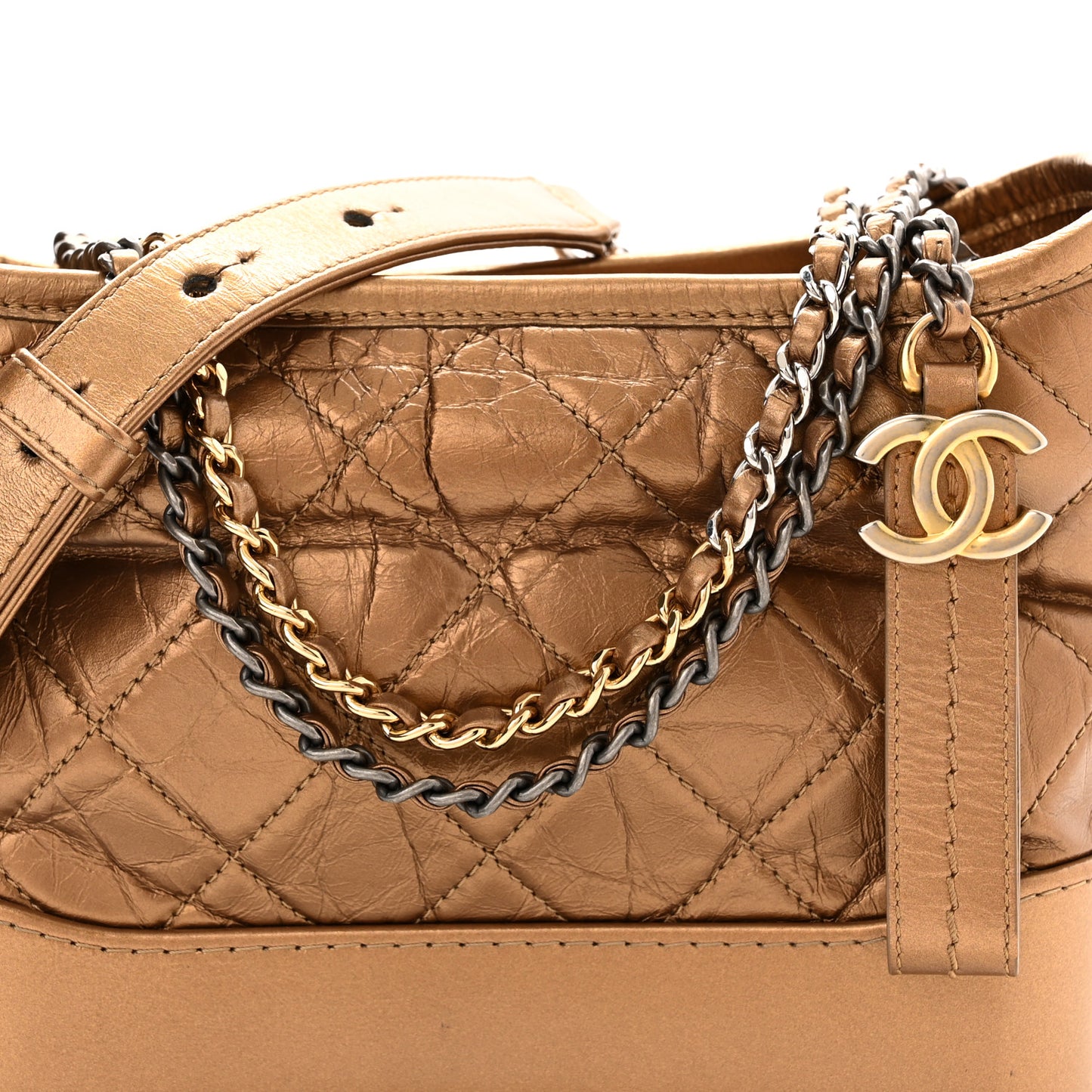 Metallic Aged Calfskin Quilted Small Gabrielle Hobo Bronze
