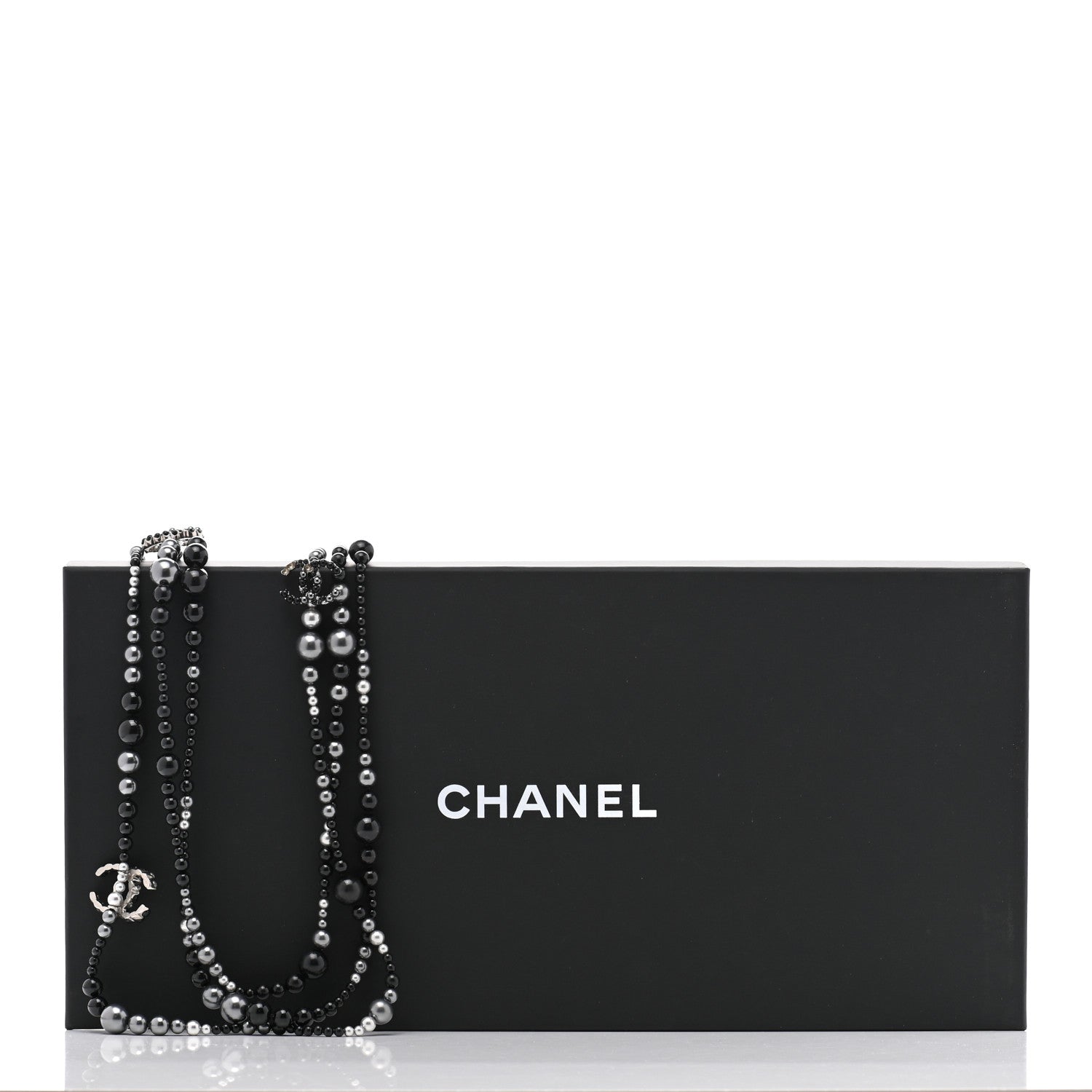 Chanel Resin Pearl Beaded CC Multi Strand Long Necklace Black Silver 6 of 7