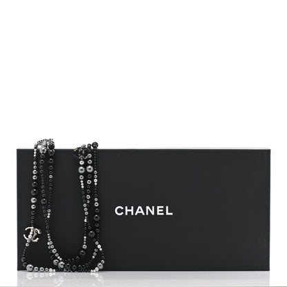 Chanel Resin Pearl Beaded CC Multi Strand Long Necklace Black Silver 6 of 7