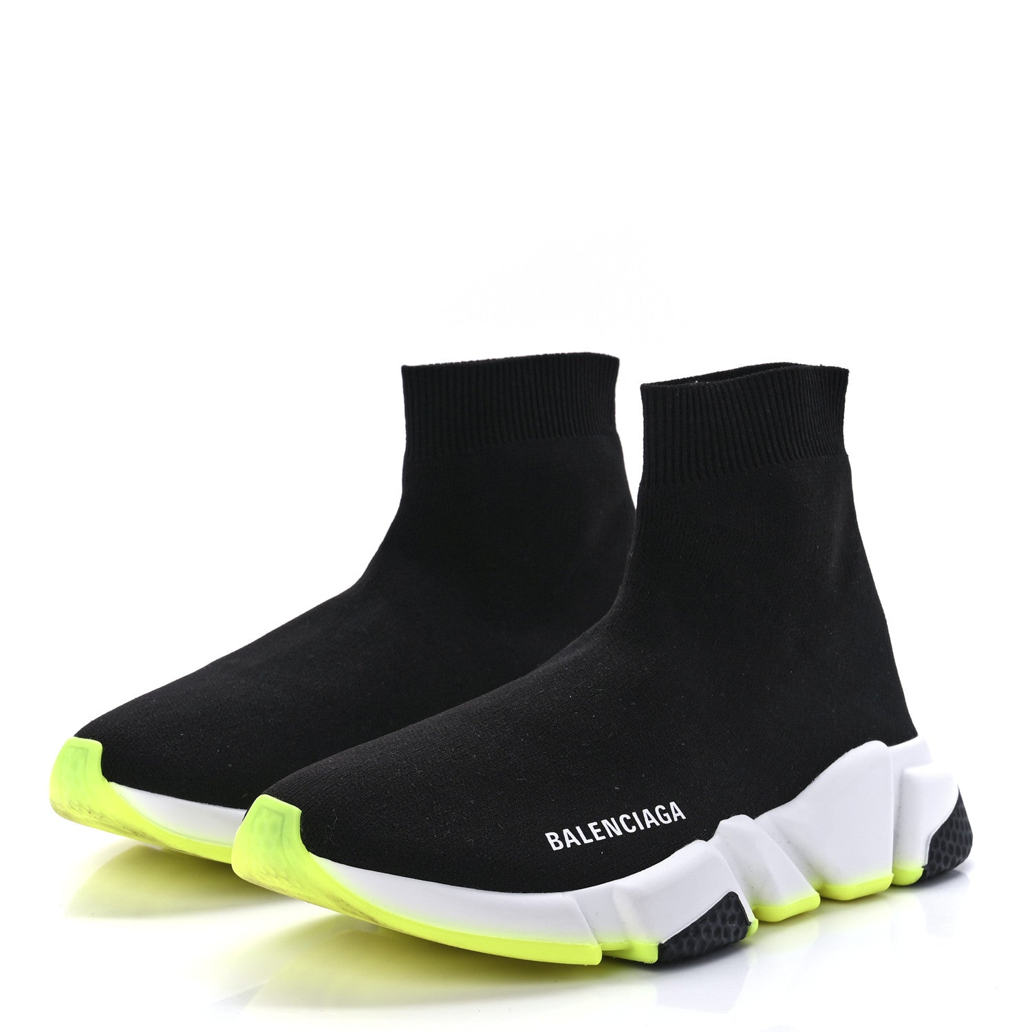 Balenciaga Neoprene Knit Womens Speed Sneakers 38 Black White Yellow Fluo 3 of 8