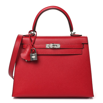Hermes Madame Calfskin Verso Kelly Sellier 25 Rouge Piment Rose Shocking 1 of 10
