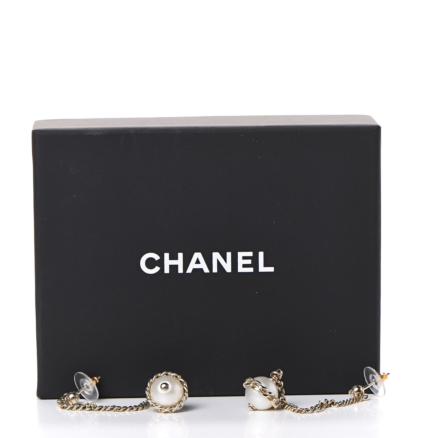 Metal Resin Pearl Star CC Drop Earrings Gold