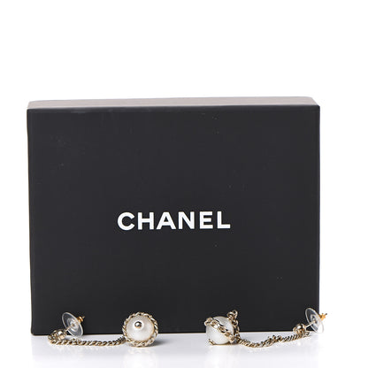 Chanel Metal Resin Pearl Star CC Drop Earrings Gold 5 of 5