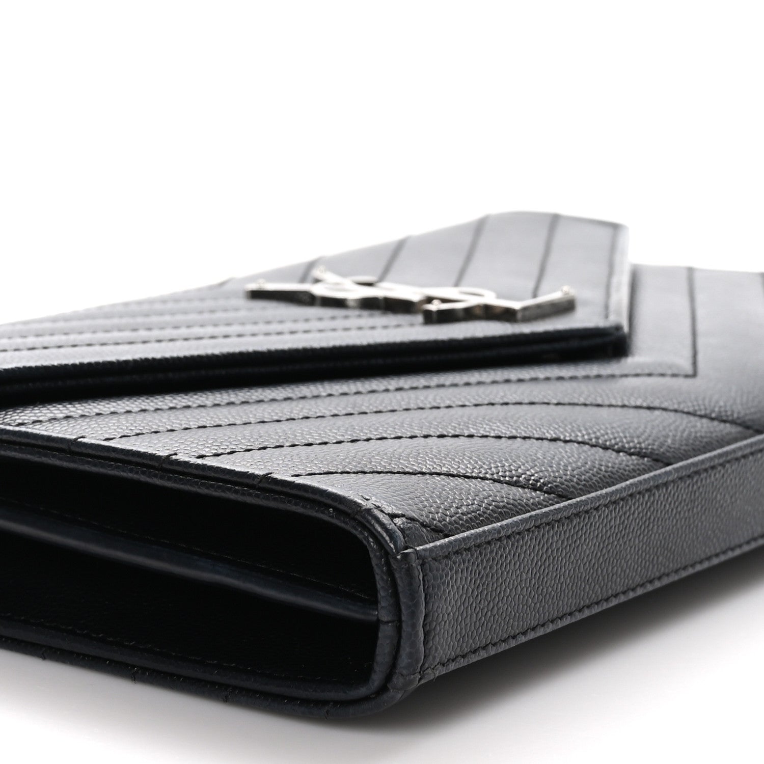 Saint Laurent Grain De Poudre Matelasse Chevron Monogram Chain Wallet Black 9 of 10