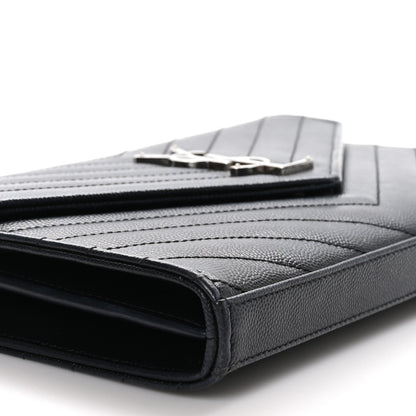 Saint Laurent Grain De Poudre Matelasse Chevron Monogram Chain Wallet Black 9 of 10