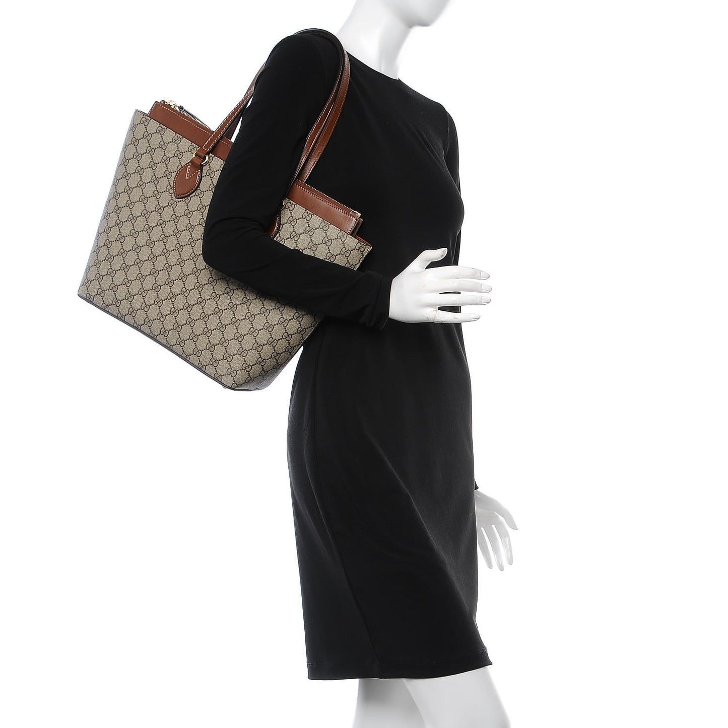 GG Supreme Monogram Medium Zippered Bucket Tote Beige Tuscany