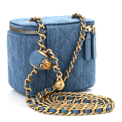 Chanel Denim Quilted Mini Pearl Crush Vanity Case With Chain 4 of 11