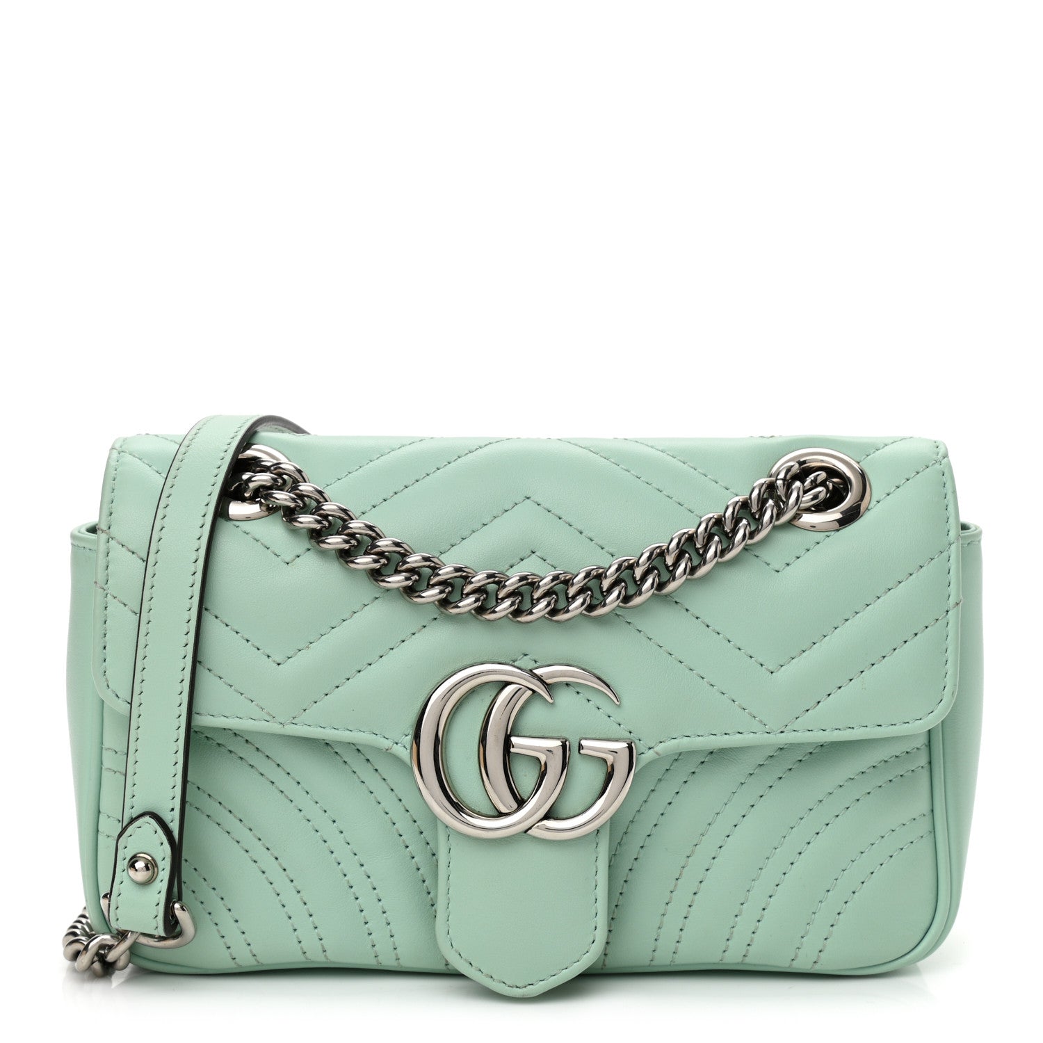 Gucci Calfskin Matelasse Mini GG Marmont Shoulder Bag Water Green 1 of 12