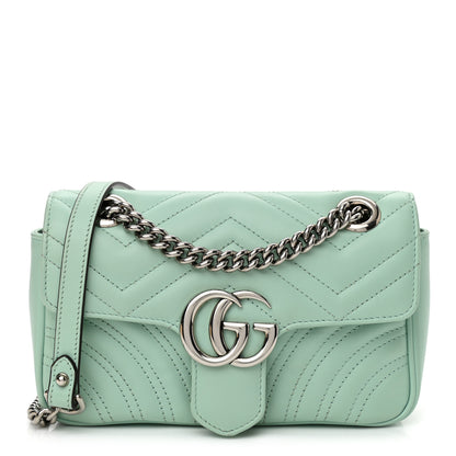 Gucci Calfskin Matelasse Mini GG Marmont Shoulder Bag Water Green 1 of 12