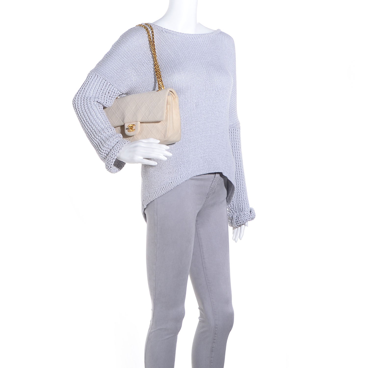 Chanel Jersey Quilted Medium Double Flap Beige 2 of 9