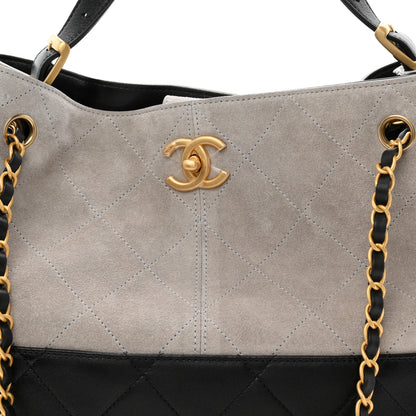 Chanel Suede Calfskin Shiny Lambskin Quilted Small Coco Base Shopping Bag Grey Black 8 of 10