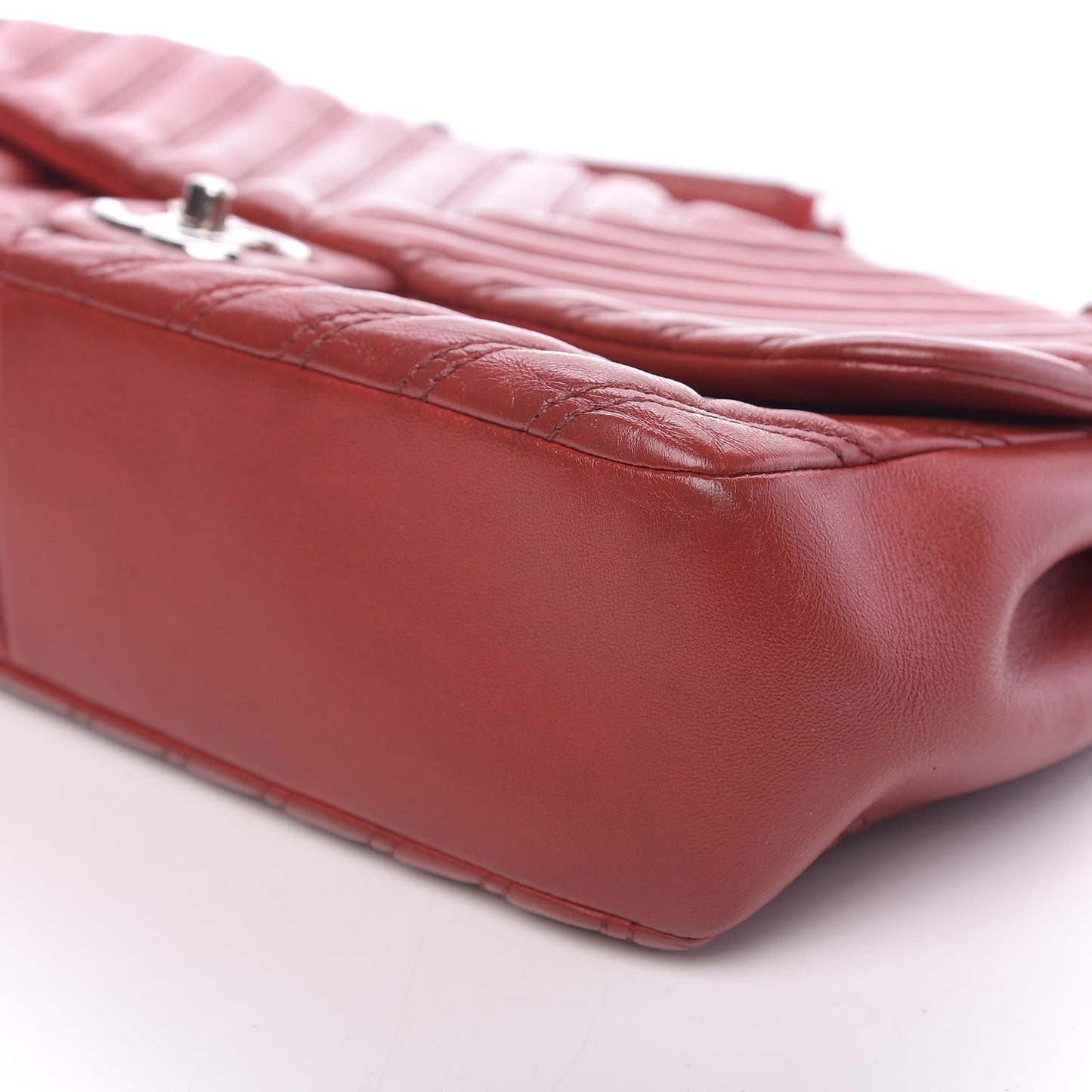 Lambskin Chevron Double Stitch Jumbo Single Flap Red
