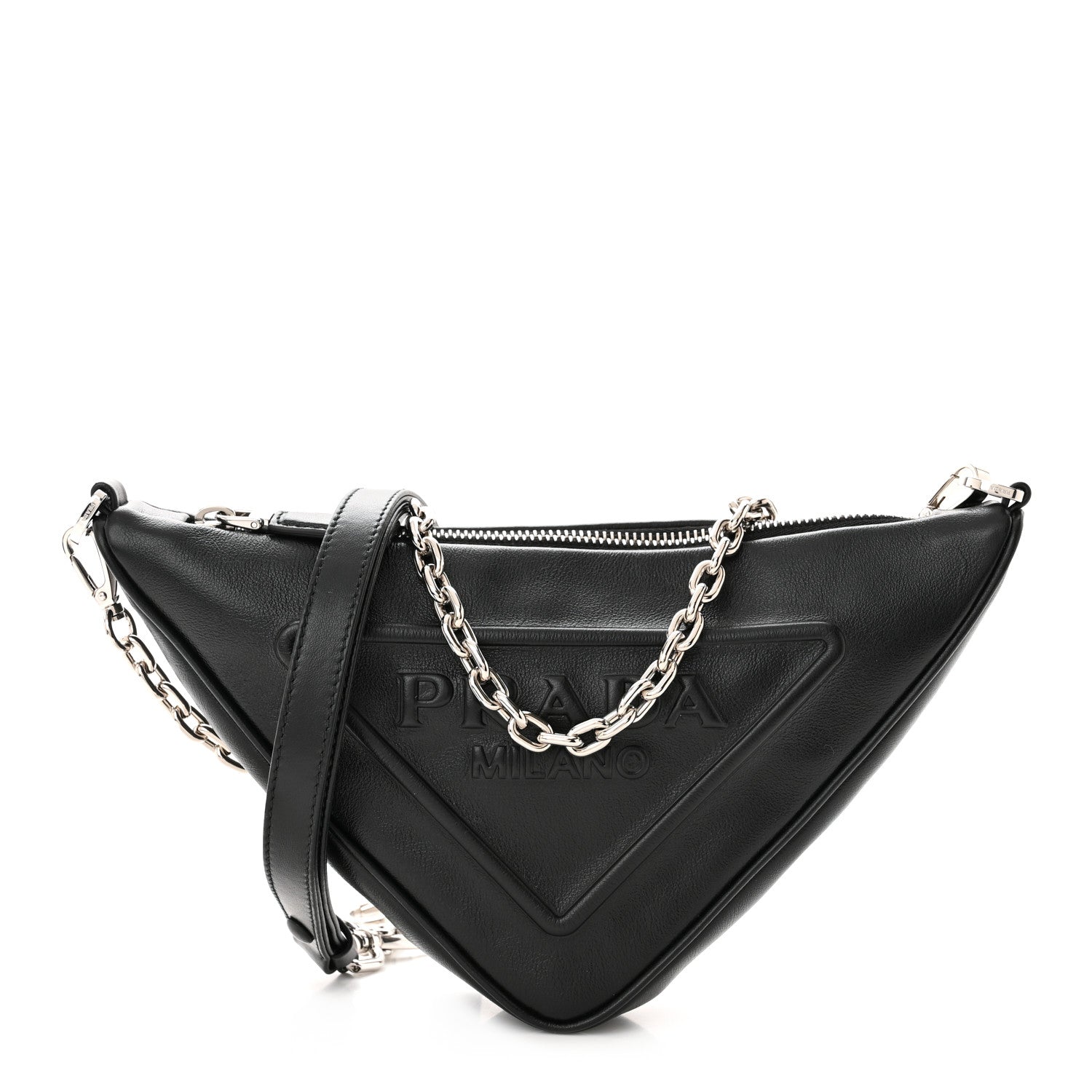 Prada Grace Lux Triangle Logo Embossed Mini Triangle Bag Black 1 of 11