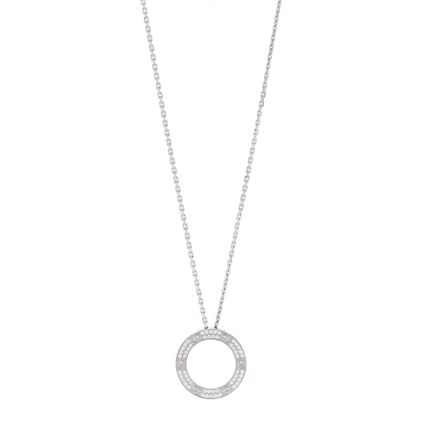 18K White Gold Diamond LOVE Paved Necklace