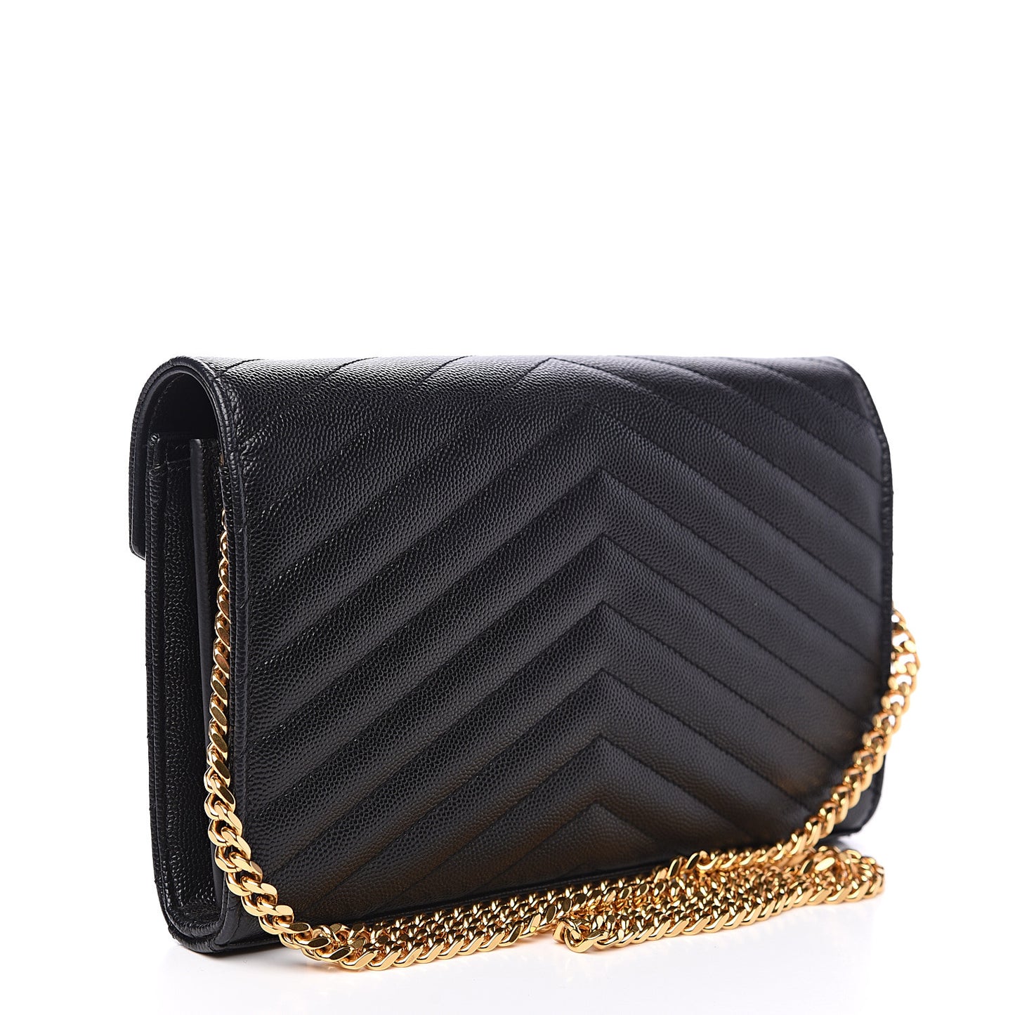 Grain De Poudre Matelasse Chevron Monogram Chain Wallet Black