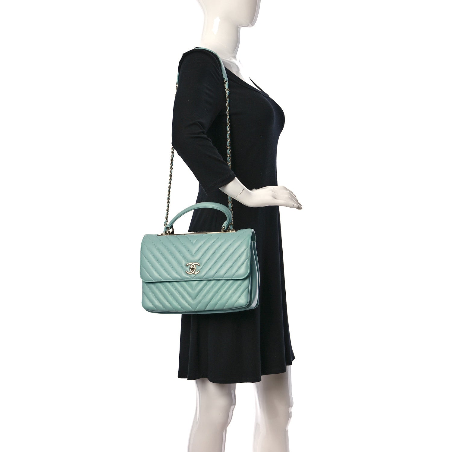 Chanel Lambskin Chevron Quilted Medium Trendy CC Dual Handle Flap Bag Mint Green 2 of 10